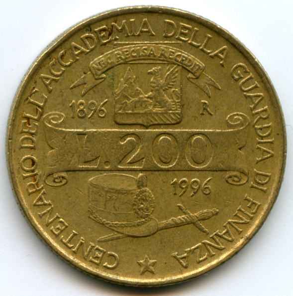 200 лір 1996 рік Італія